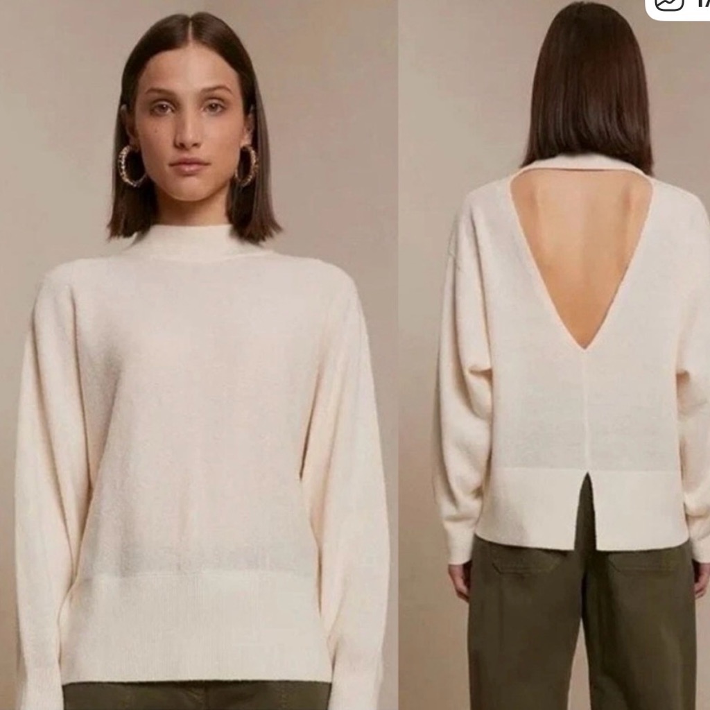 A.L.C. Sierra Sweater Wool Blend Open Back Chiffon Cream Ivory - Euc